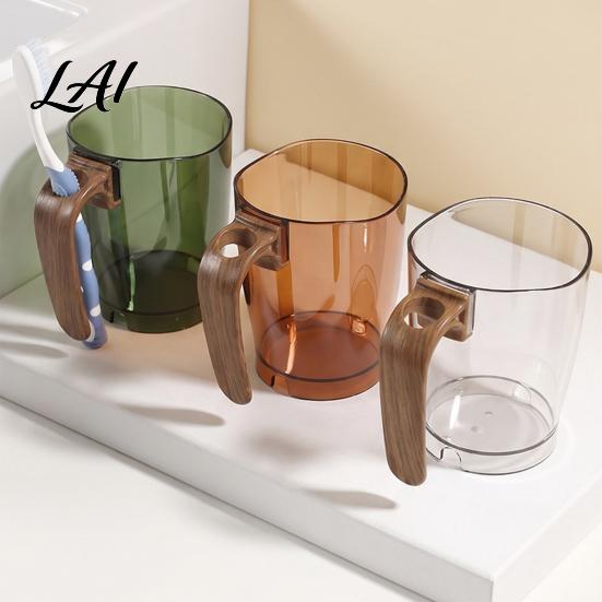 Inverted Draining Mouthwash Cup Clear Toothbrush with Handle Plastic Holder Easy Clean Wide Mouth Tumbler Storage Slot Modern Bathroom Accessory for