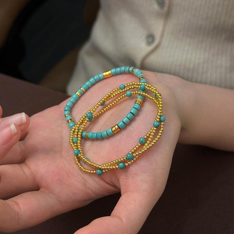 Classic retro ethnic style blue beads bracelet layered design turquoise bracelets for women high-quality banquet jewelry gift
