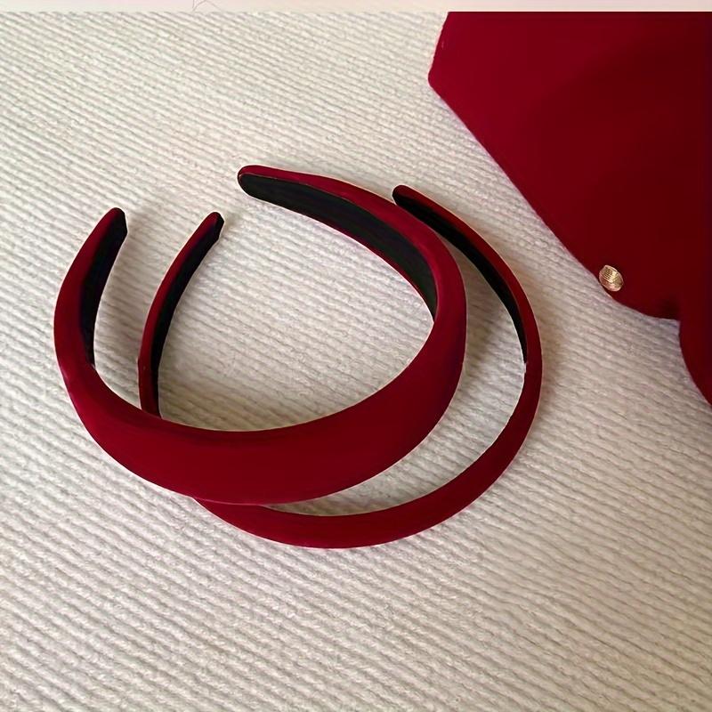 Vintage Wine Red Velvet Sponge Headband for Women, Elegant French Style Hair Accessory, Suitable for High Crown Hairstyles.