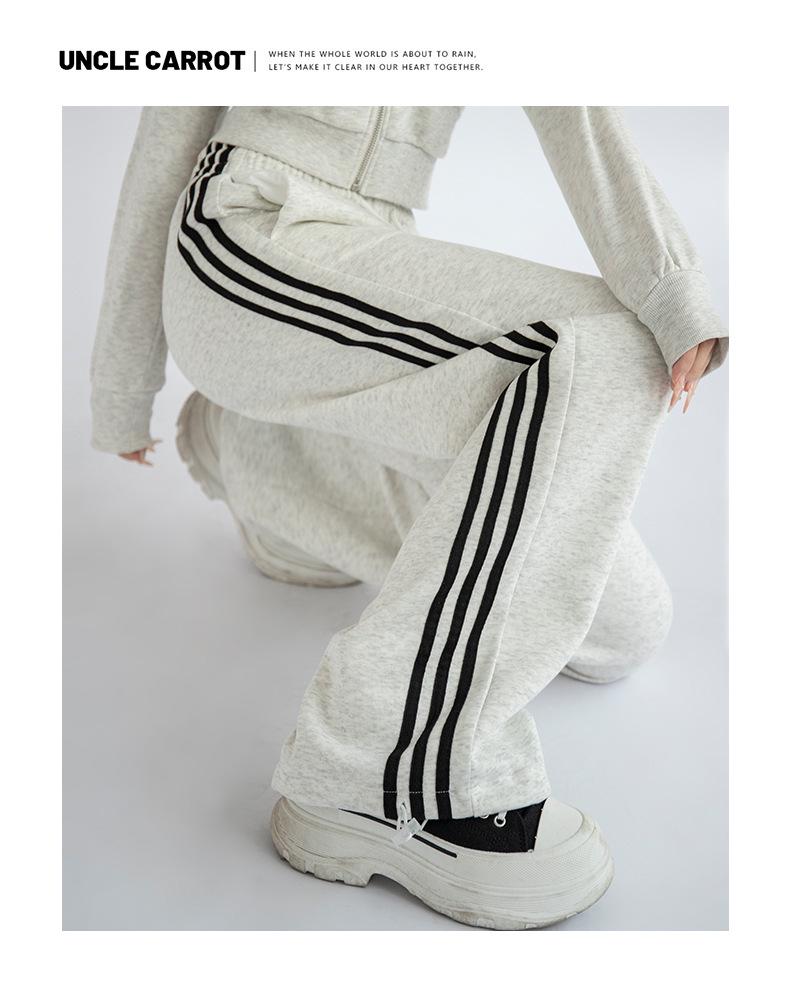 2024 Women's Autumn Loose Straight-Leg Sweatpants with Side Stripe Trend