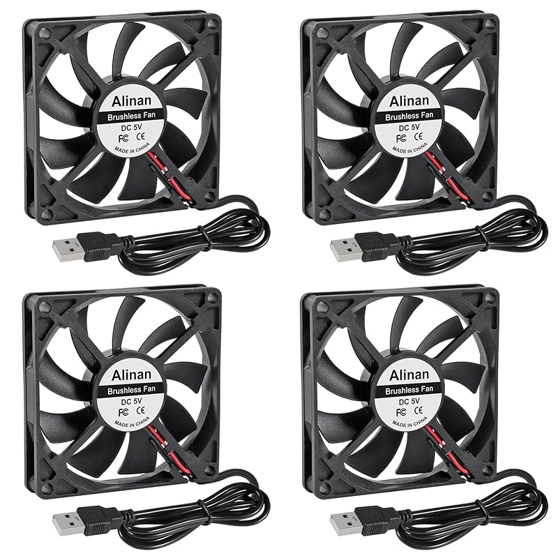 Alinan 4pcs 8015 5V USB Fan 80x80x15mm 2-pin Sleeve Bearing Brushless DC Cooling Fan 3D Printer Cooling Fan Computer Fan 5V USB Port