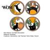 Wooden Cat Wall Art 4Pcs 3D Boho Decoration, Round Hangings, Animal Star Sun Moon Silhouette Botanical Decor, Layered Wood Plaque for Living