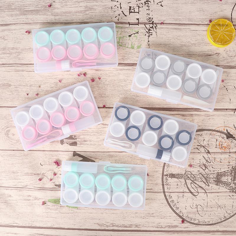 5 Pairs Contact Lens Case Cosmetic Contact Storage Box With Bottle And Tweezers
