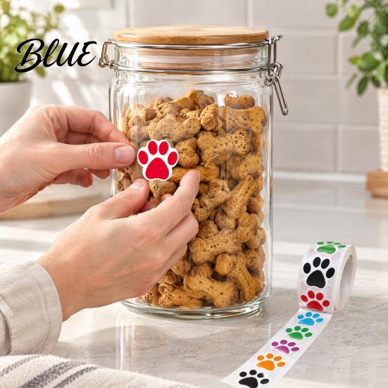 Cute Paw Print Roll 2 Rolls Colorful Dog Stickers Self-adhesive DIY Self Adhesive Labels Craft Labels Decorative Round Decals for Scrapbooking