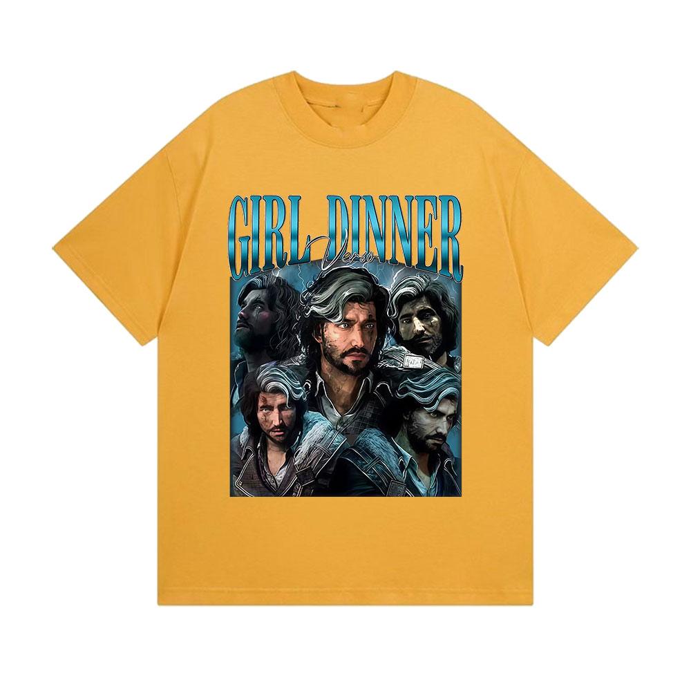Girl Dinner Verso Retro Graphic T Shirts Clair Obscur Expedition 33 Cosplay Clothing T-shirt Men's 100% Cotton Short Sleeve Tees