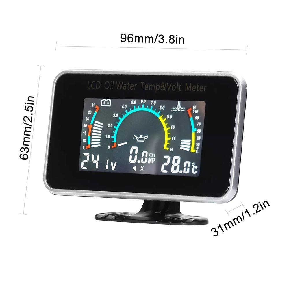 Car LCD Meter Digital Oil Pressure Voltage Water Temperature Gauge 3-in-1 Universal Instrument 9-36V for Car Truck SUV RV