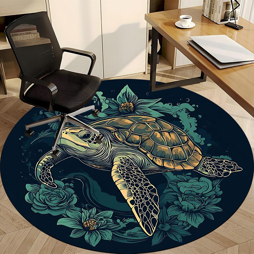 1pc Sea Turtle Print Chair Carpet for Office, Non-slip, Soft and Durable Leisure Rug, Perfect for Office, Living Room Yy251103115