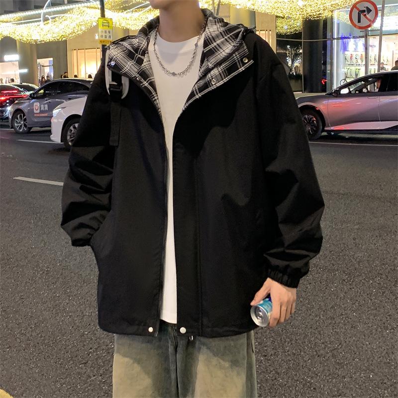 

Осенне-зимняя двухсторонняя куртка с капюшоном, два открытых пары, свободное повседневное пальто 3XL чёрный