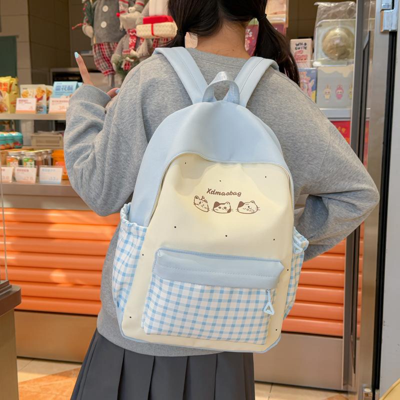 Schoolbag Lightweight Plaid Backpack Female Japanese ins Niche Junior High School Student School Bag Versatile Fashion Korean version ins Backpack