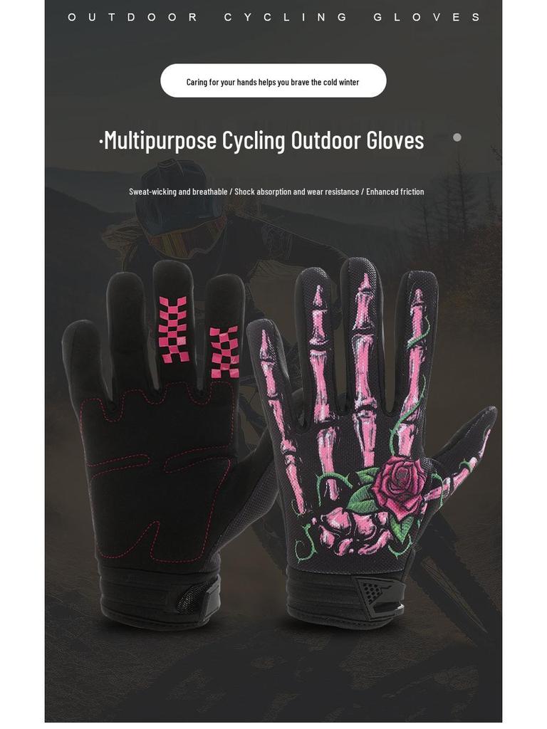 Skladem Protiskluzové teplé motocyklové rukavice s dotykovým displejem Design s lebkou a růžovou drápem