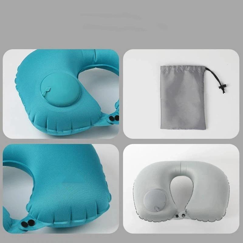 Flocking Inflatable Portable Neck Pillow That Can Be Stored And Self Filled Suitable For Outdoor Travel Business Trips Camping