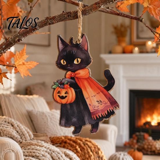 Cute Black Cat Window Ornament Halloween Witch Wooden Hanging Ornament, Decorative Pendant, Unique Tree Holiday Party Favors for And Decor Vintage