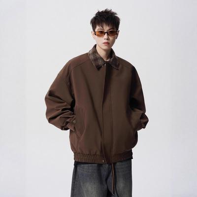 Men's Plaid Patchwork Casual Jacket - American Style Two-Piece Design for Spring and Autumn