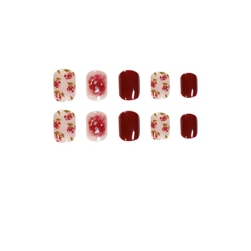 Elegant Short Dry Rose Fake Nails: Skin-Whitening, Removable Stickers for Autumn & Winter