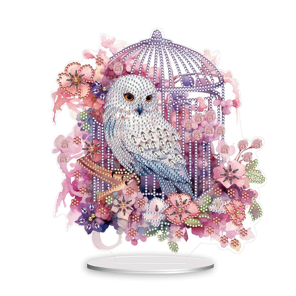 Blauer Vogel Diamantmalerei Schreibtischornamente Set Flamingo Diamantmalerei Schreibtischdekorationen Käfig für Zuhause Büro Schreibtisch Dekor