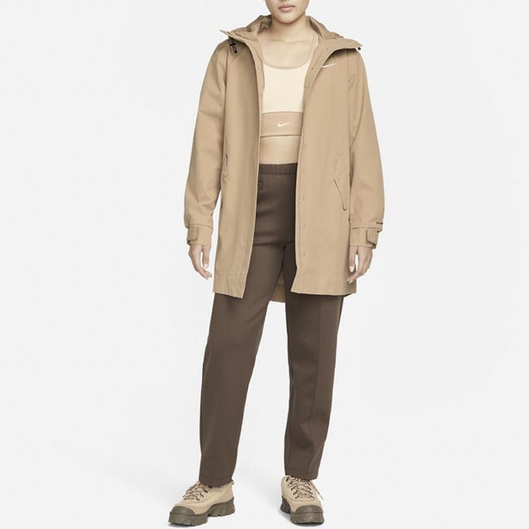 Nike Dames Logo Geweven Parka Jas met Capuchon Bruin DM6246-200