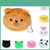 Cute Plush Coin Purse With Bear Head Design Cartoon Print Polyester Material