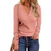 Fall New Solid Color V-neck Buttoned Long Sleeve Pullover T-shirt, Casual Versatile Women's Top for Europe & America