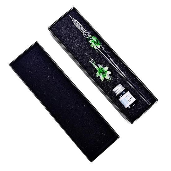 1 Set Transparent Dip Pen with Inside Flower Glass Writing Pen Faux Crystal Ink Dip Pen Gift for Student