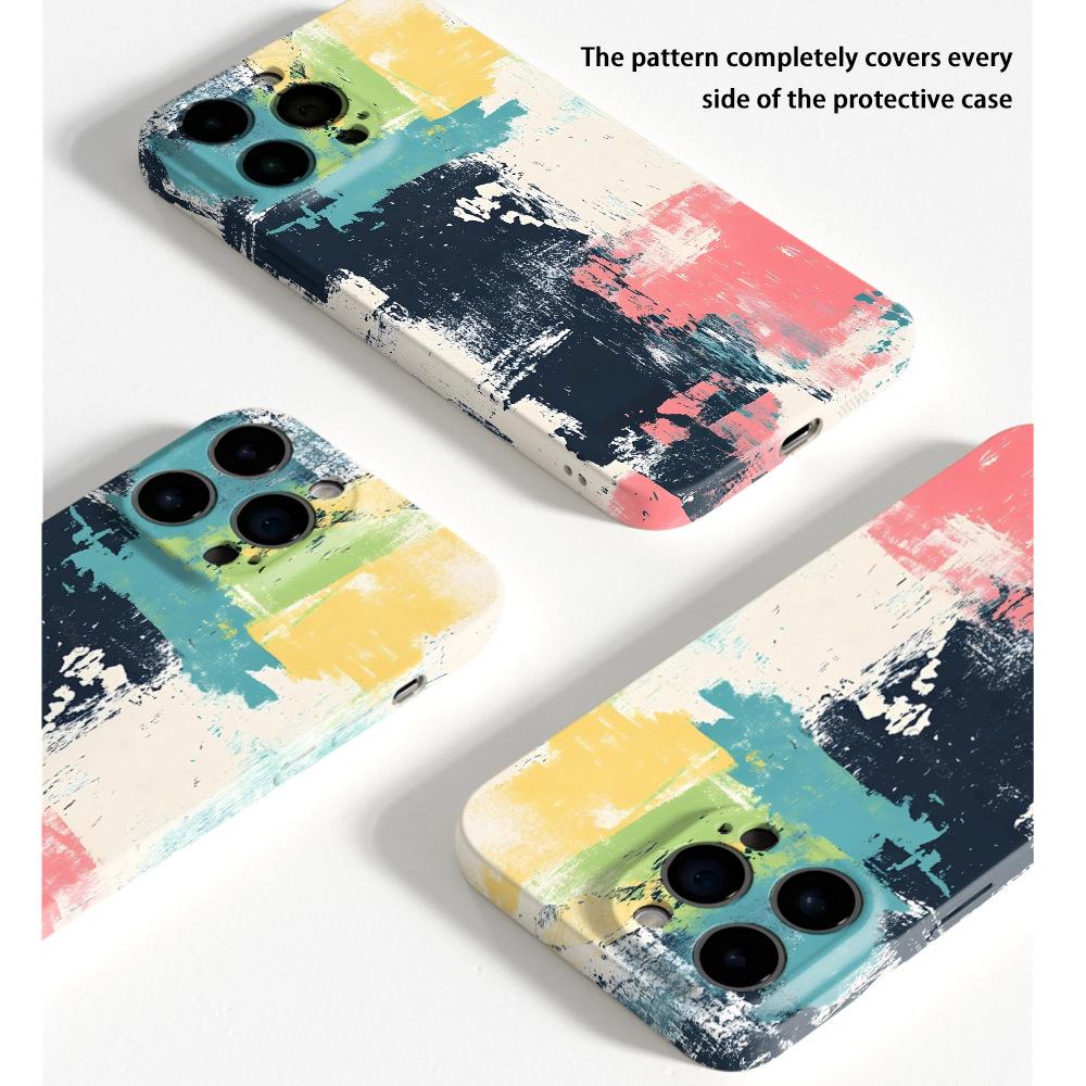 Artistic contrast color abstract oil painting apple 17 mobile phone case heat transfer process film case iPhone13 protective case