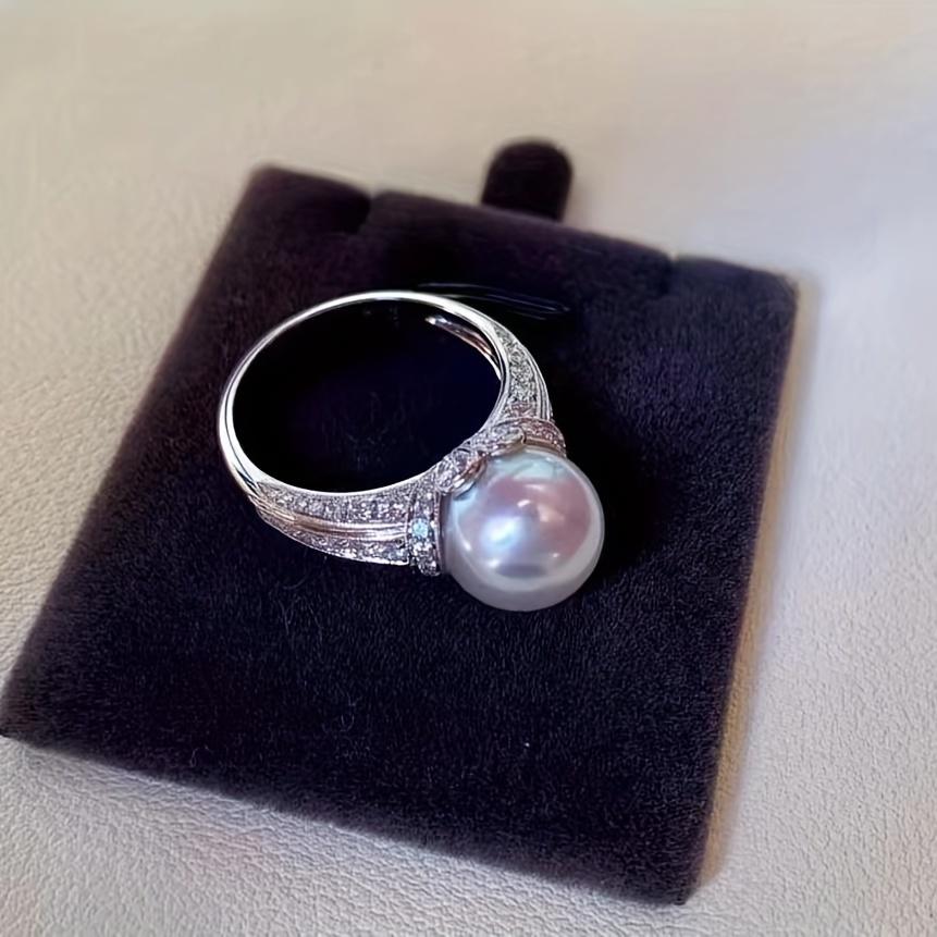French vintage court-style pearl ring made of copper with micro-inlaid zircon, exquisite women's ring