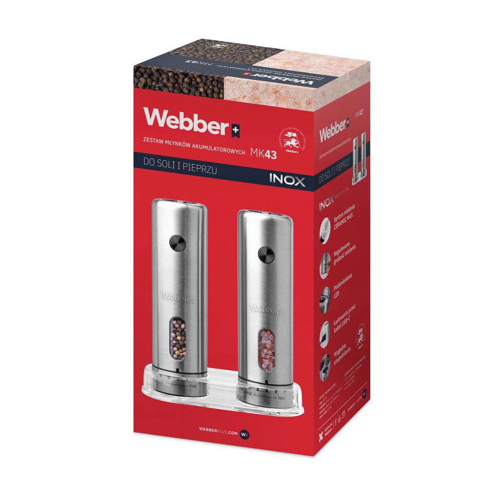 Electric Pepper And Salt Grinder, Battery-Powered, Usb, 2 Pcs, Inox, Webber