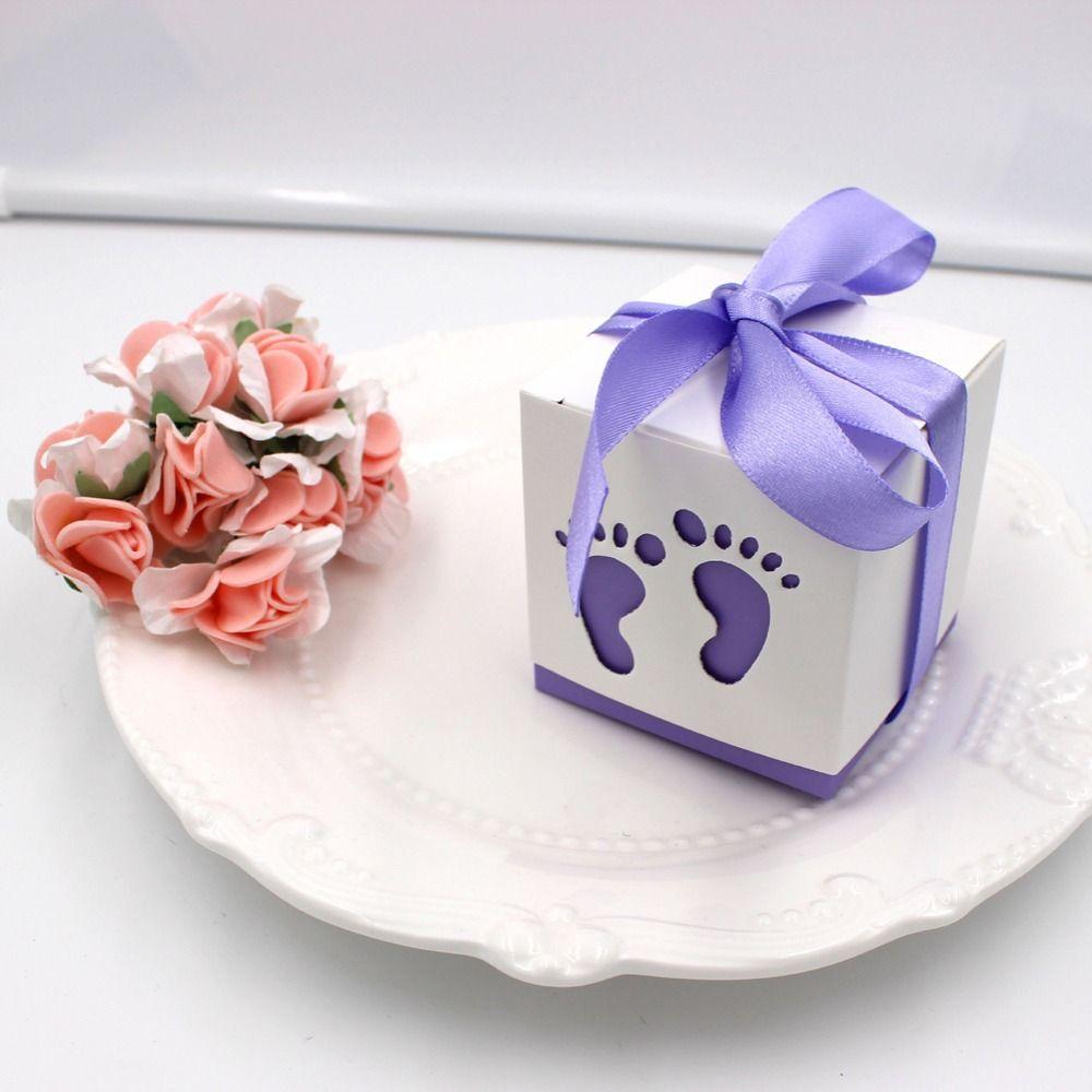10pcs Ribbon Footprints Candy Box Cute Gift Packaging Box Baby Shower Favor Boxes  Baby Shower
