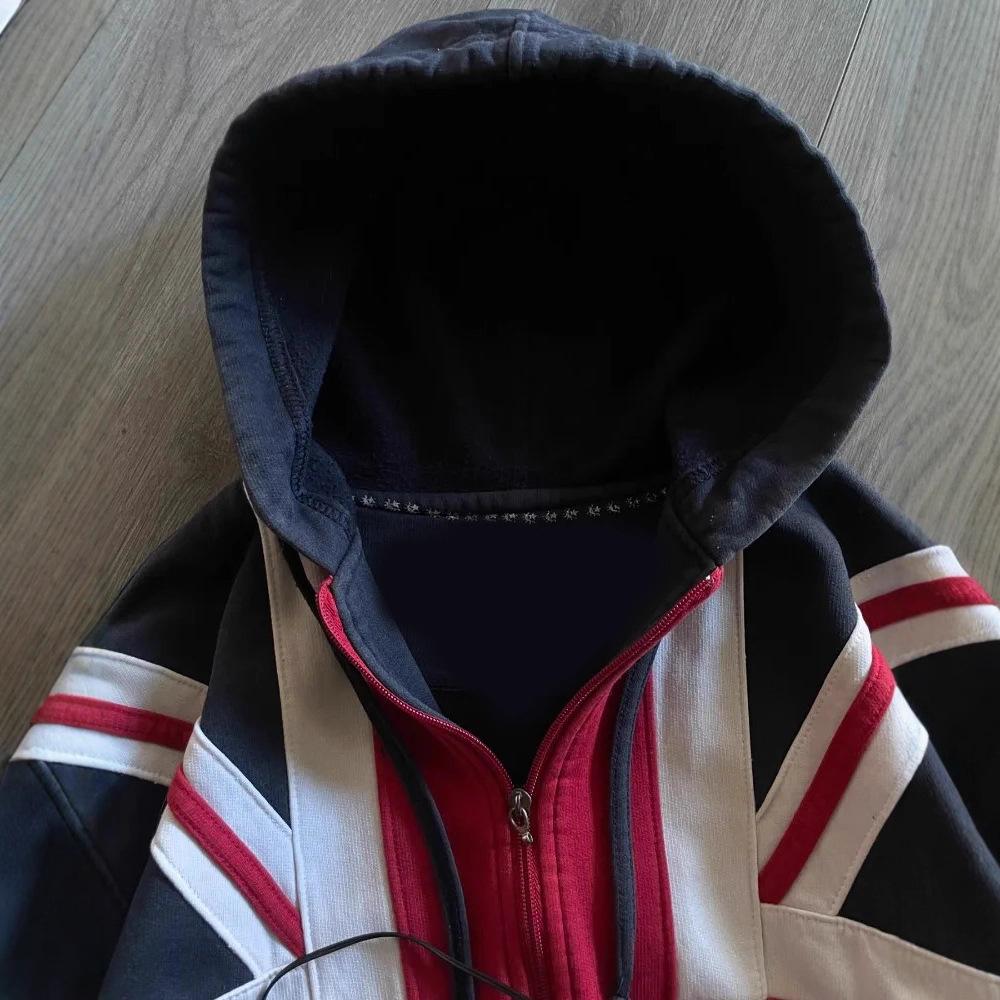 Hot-selling Mi Flag Hooded Zip-Up Sweatshirt, Loose Trendy Brand Jacket, Casual Top for Men and Women