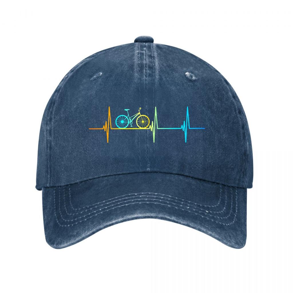 Rainbow Bicycle Heartbeat Line Cycling Graphic Design Washed Baseball Cap Outdoor For Womens Unisex FeUnisex