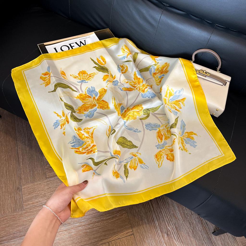 71Cm silk scarf square scarf high sense Korean fashion versatile professional simulation silk small scarf retro printed silk scarf women