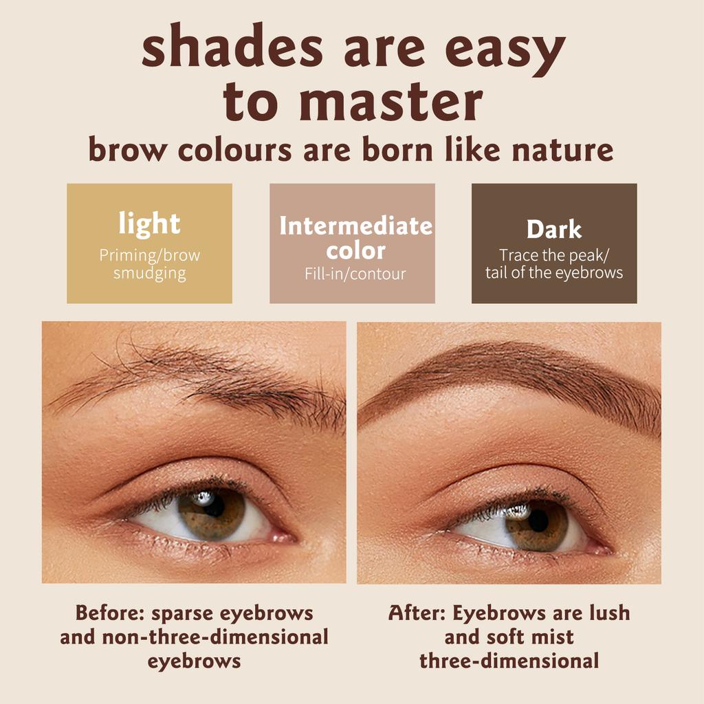Ocheal 3Color Eyebrow Powder Black Brown Lift Eyebrow Professional Waterproof Cosmetic Eye Shadow Palette with Brush