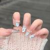 Handmade Medium-Long Ice Crystal Butterfly Cat Eye Nails for Brides or Pregnant Women