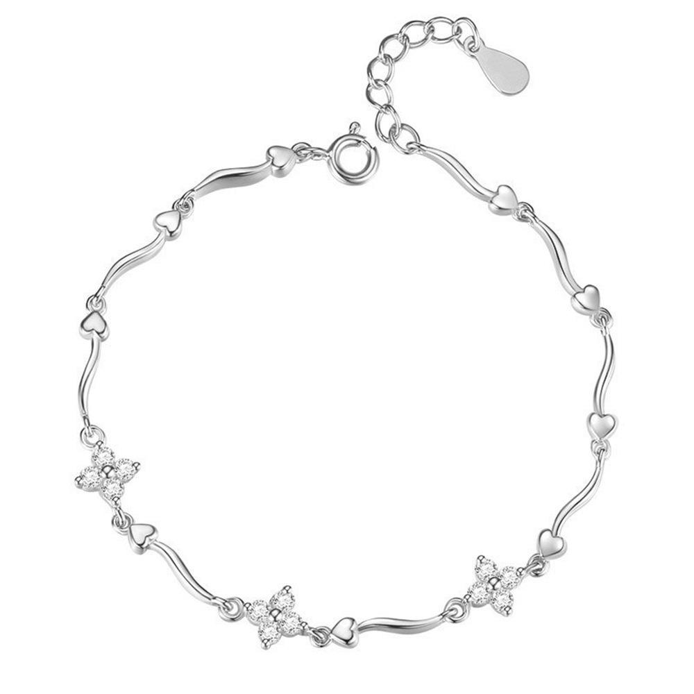 

925 Sterling Silver Clover Bracelet Fashion Jewelry 15.5+3CM