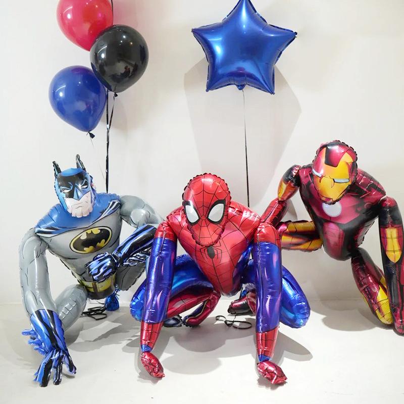 Tegneserie 4D Stereo Stående Spider-Man Batman Iron Man Aluminiumsfolie Ballong Gutt Barnas Bursdagsdekorasjon Arrangement
