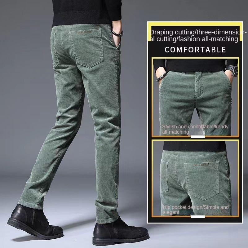 Autumn Winter Men's Corduroy Stretch Casual Slim Straight Velvet Thicken Men's Trousers Youth Pants