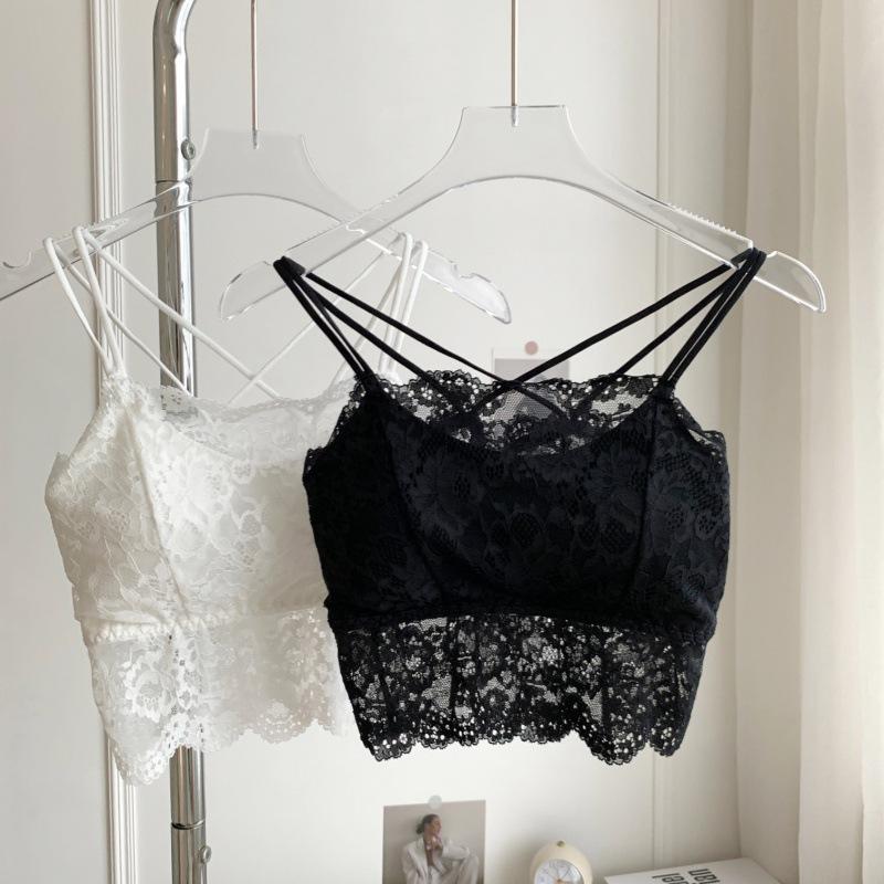 Sexy Floral Lace Camisole with Padded Bra for Women Thin Backless Tube-top No Underwire Bra