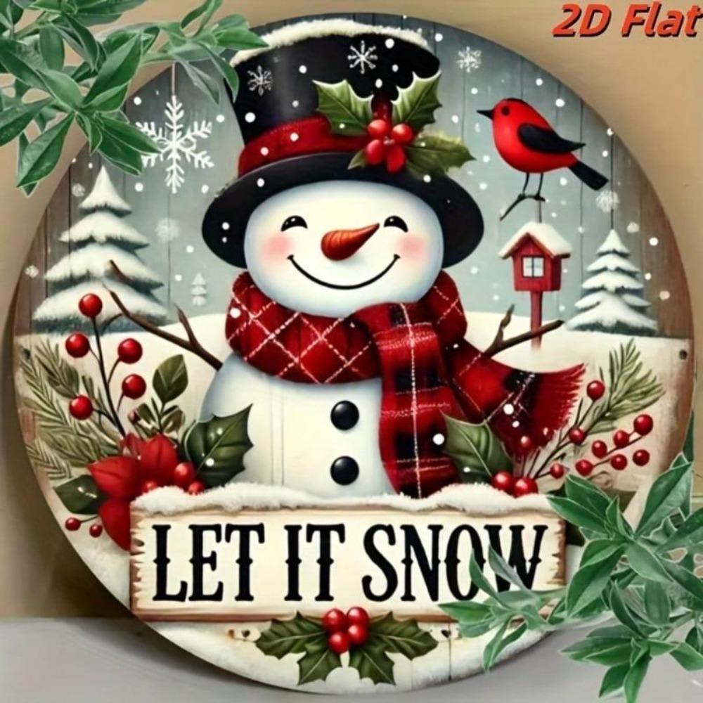 Vintage Snowman Wreath Metal Wall Art Holiday Decor Farmhouse Bar Festival