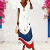 Women Plus Size V Neck Short Sleeve Maxi Dress Star Printed Red White Blue