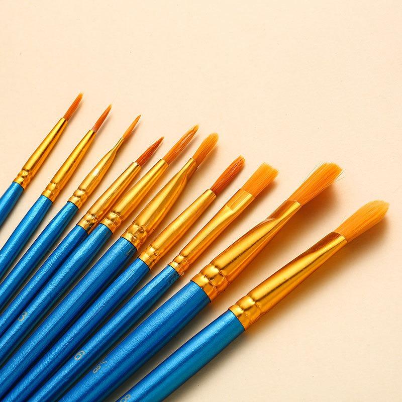 New 10 Pieces Painting Brushes Set Art Round Flat Hair Nylon Hair Paint Brush Pen For Oil Acrylic Watercolor School Art Supplies