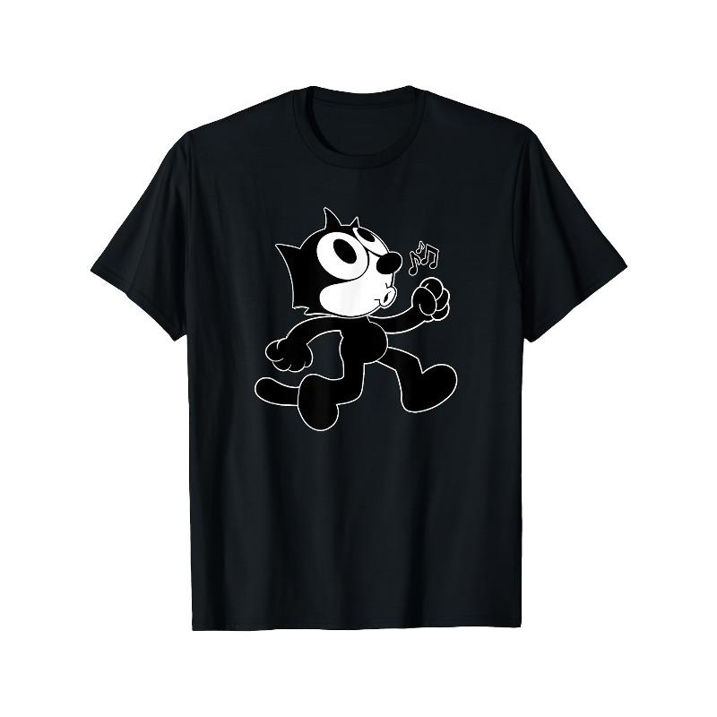 

European Size Felix Cartoon Whistling and Walking Music Notes Felix Tee T ShirtComfortable Tee Graphic Print Shirt AllSeason Tee for Everyday Outdoor S чёрный