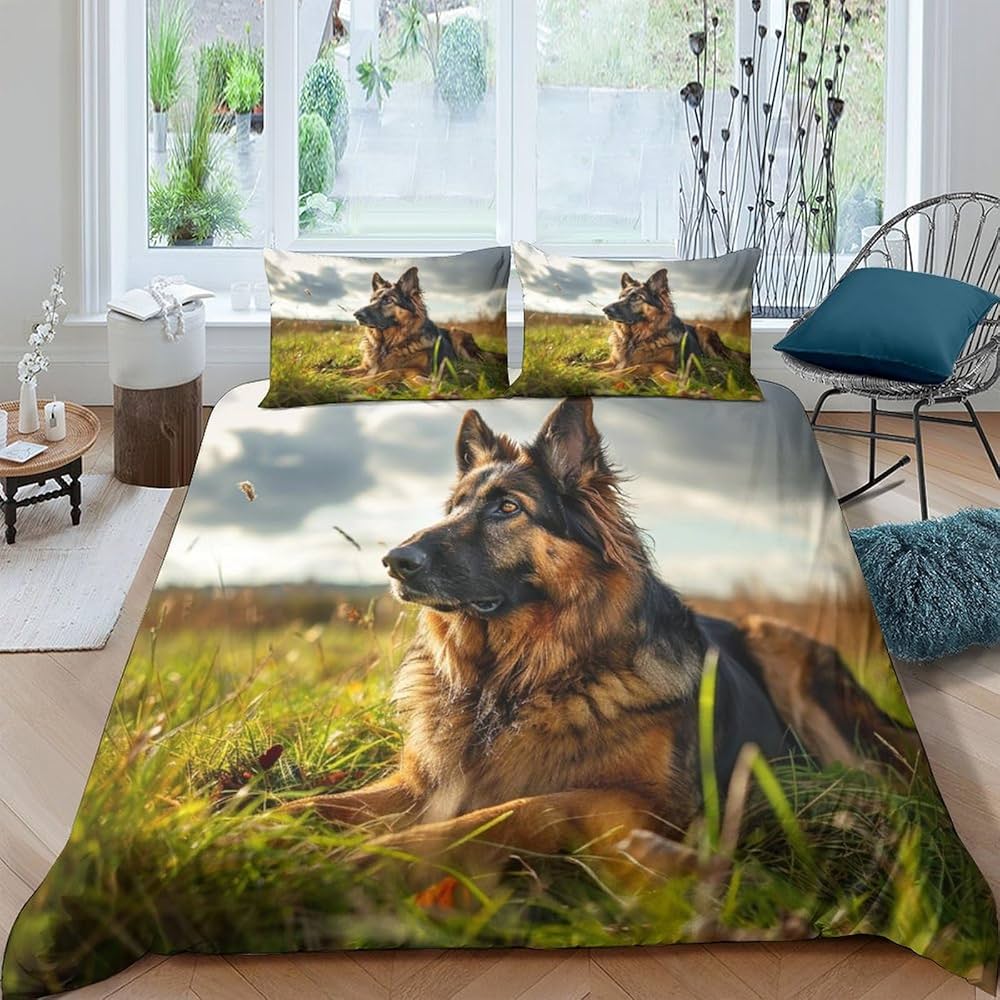 German Shepherd Duvet Cover Twin King Cute Pet Dog Bedding Set for Boys Girls Teen Room Microfiber Lovely Animal Comforter Cover