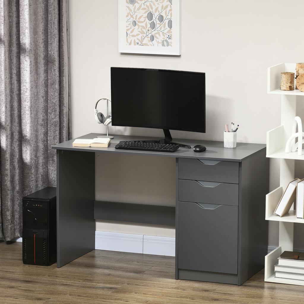 Computer Desk with Drawers, High Gloss Home Office Desk with Storage Cabinet, Study Workstation, 120 x 60cm, Grey