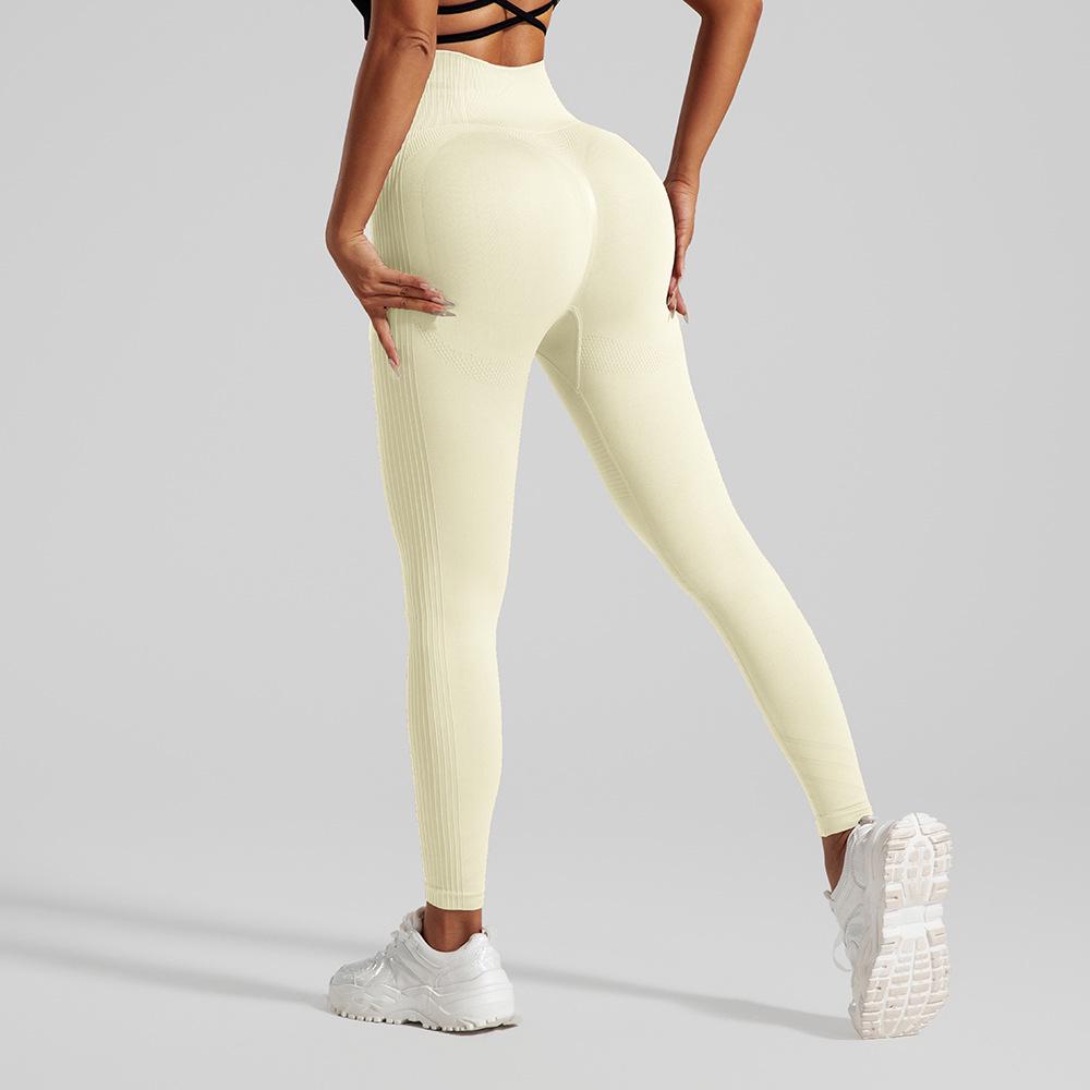 

Европейские и американские бесшовные брюки для йоги - Контроль живота, Подтяжка ягодиц, Полосатые леггинсы для бега и фитнеса Medium бежевый