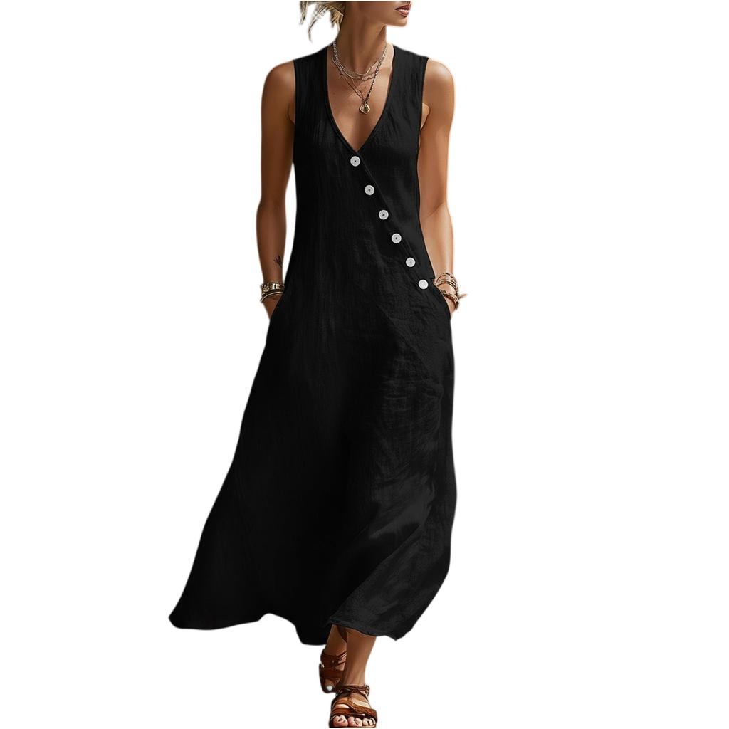 Women's Dress Mid-length Casual Flowy Dresses V-neck Vocation Boho Beach Dress