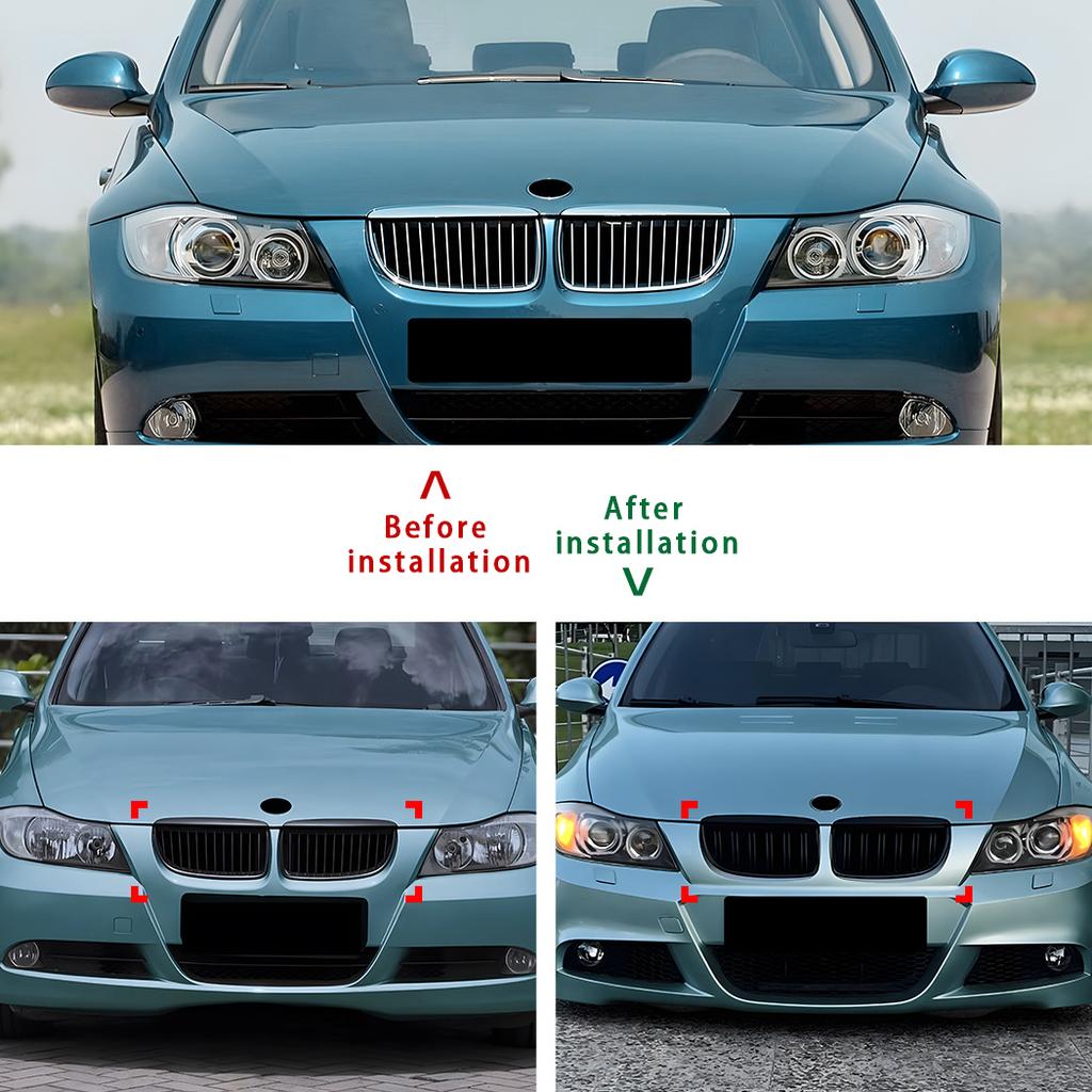 For BMW 3 Series E90 E91 2005-2008 Car Front Bumper Hood Grilles Single And Double Line Style Upper Racing Grills Accessory