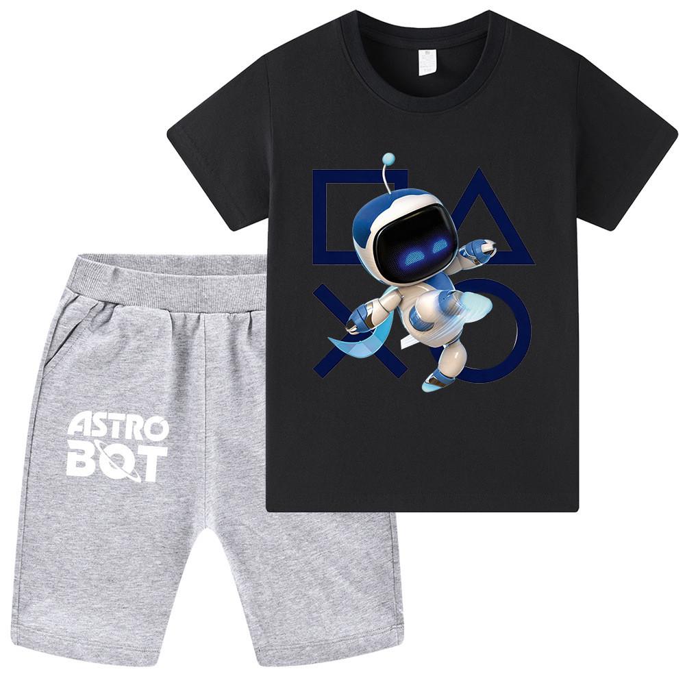 WA1338 Kids Boys Girls Astro Bot Print Short Sleeves T-shirt Shorts Clothes Sets