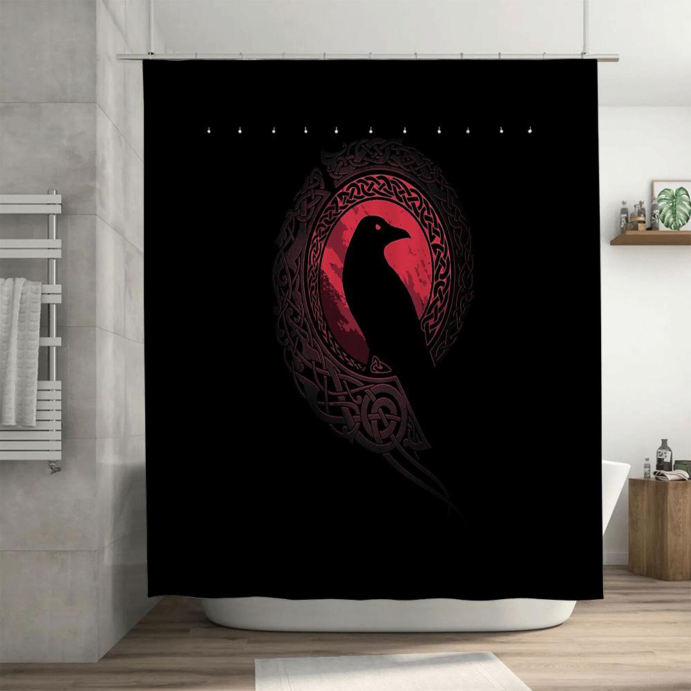 Gothic Raven Bird Shower Curtain Set Vintage Halloween Dark Forest Spooky Home Decor Bathroom Waterproof Tapestry