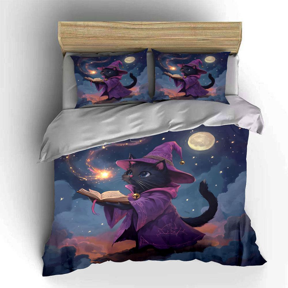 Magic Cat Art Decor Set Multiple Sizes Kid'S And Adults' Bedroom Exquisite 3Pc Bedding Set, Gift