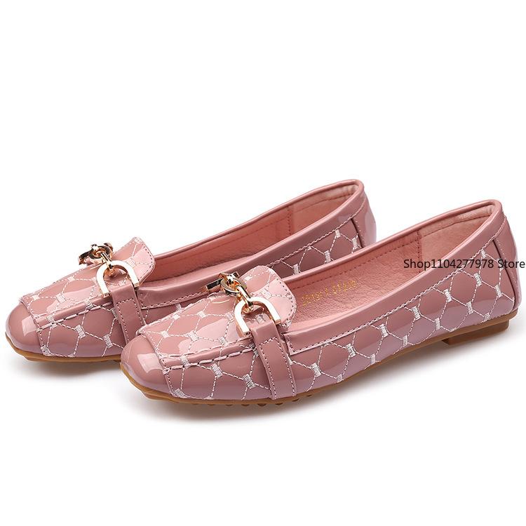 Mode 2025 Damen Leder Ballerinas Frühling Neu Lässige Mode Weiche Sohle Atmungsaktiv Lackleder Pinke Ballerinas Lackleder Damen