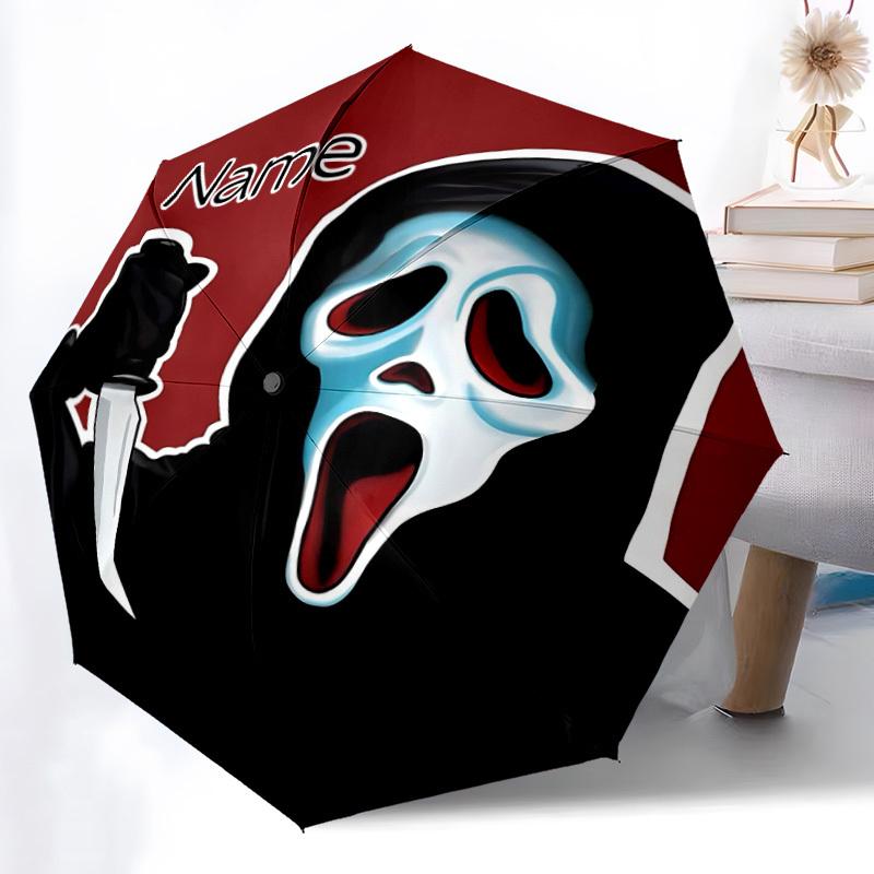 1 Stück Ghostface - Automatischer Klappschirm mit individuellem Namen - Kompaktes 8-Rippen-Design, Langlebiger Kunststoff & Eisen, Täglicher Gebrauch S0106007
